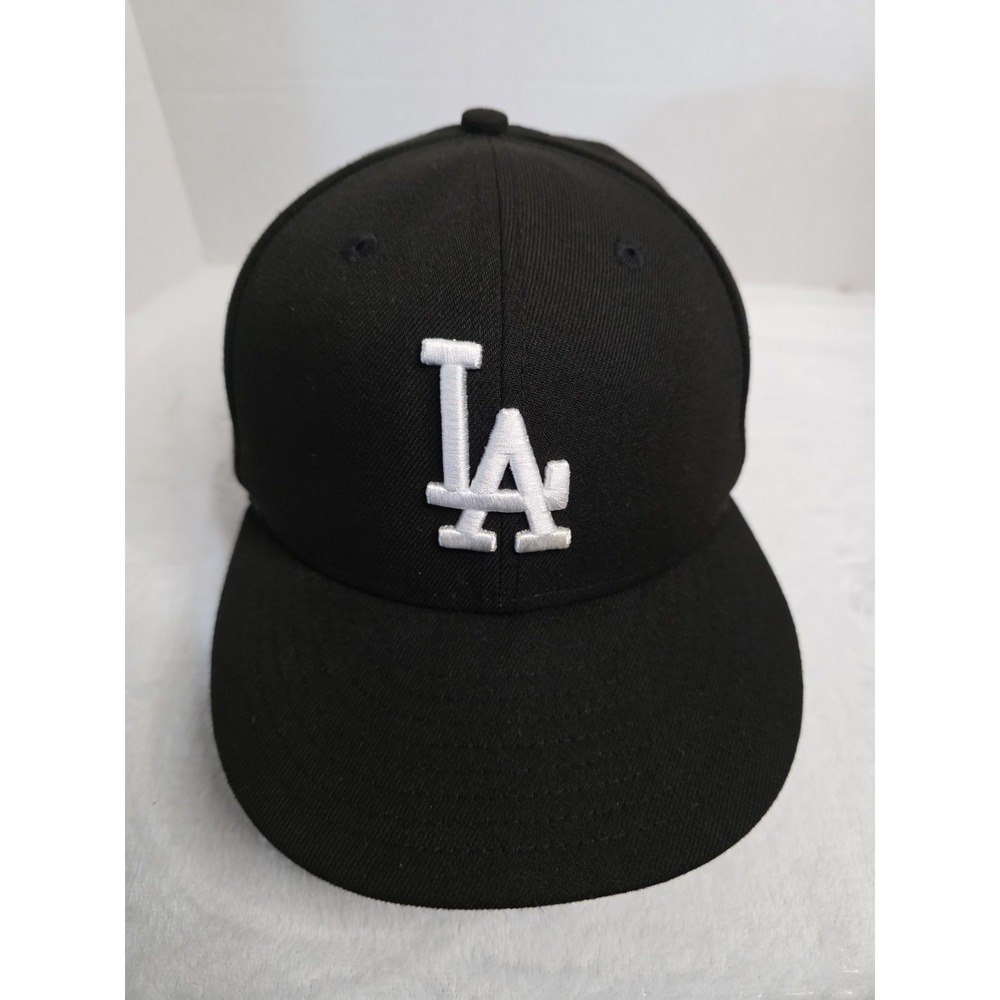 New Era 59Fifty Los Angeles Dodgers Black Fitted Baseball Cap 7 1/8 Used